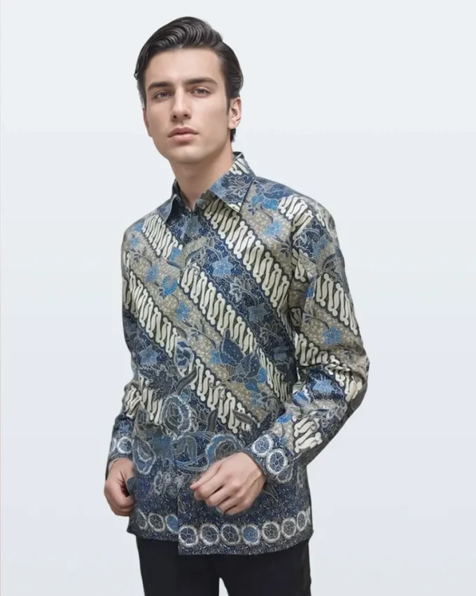 Kemeja Batik Lengan Panjang Parang Boket – Biru