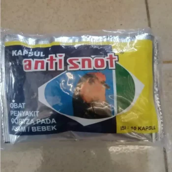 EKA FARMA ANTI SNOT 10 KAPSUL OBAT AYAM CRD NGOROKANTI SNOT KAPSUL ( 10 caps/sachet ) Menyembuhkan penyakit snot, ngantuk, pilek, muka bengkak, sinusitis, radang pernafasan, lesu sesak nafas, bersin-bersin dan nafsu makan turun, produksi telur menurun. Aturan pakai : Pencegahan : 1 x 1 capsul sehari Pengobatan : 3 x 1 capsul sehari