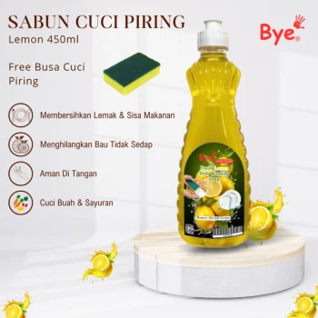* SABUN CUCI PIRING Bye AROMA LEMON 450 ML ✔️ Sabun cuci piring yang ampuh mengangkat lemak dan sisa makanan pada piring, gelas, buah dan sayur. Formulanya aman dan lembut di tangan. * Membersihkan Lemak & Sisa Makanan ✔️ Advance Formula yang terkonsentrasi sehingga lebih efisien dan cepat mengangkat lemak, minyak, dan sisa makanan pada piring, gelas, peralatan makan, wajan, dan peralatan dapur lainnya. * Menghilangkan Bau Tidak Sedap ✔️ Mengandung wangi segar Lemon yang menghilangkan bau tak sedap. * Aman Di Tangan ✔️ Diformulasikan sehingga aman dan lembut di tangan. * Cuci Buah & Sayuran ✔️ Aman digunakan untuk mencuci buah dan sayuran. * Mudah Digunakan ✔️ Dilengkapi dengan Tutup Pulltop untuk penggunaan yang lebih mudah. * Saran Penggunaan ✔️ Tuangkan Cairan Pada Wadah Lalu Campur Dengan Air Secukupnya * Deskripsi Produk Aroma : Lemon (Fresh) Berat Bersih : 450 ml Kemasan : Botol (Tutup Pulltop) #sabuncucipiring , #cairanpencucipiring , #pembersihpiring , #sabuncupirhemat , #sabuncupir , #dishwashing