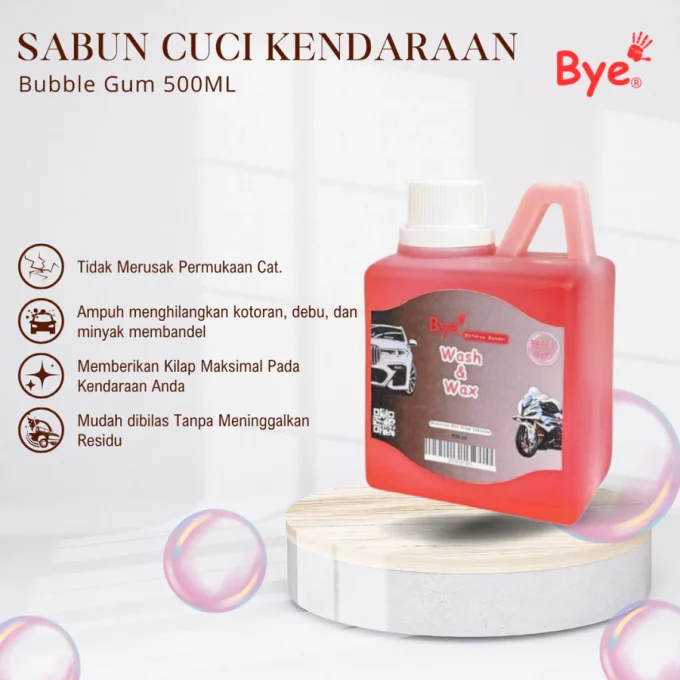 * SABUN CUCI KENDARAAN MOTOR / MOBIL Bye AROMA BUBBLE GUM 500 ML