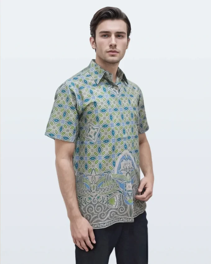 Kemeja Batik Lengan Pendek Kawung Gaya Baru – Hijau