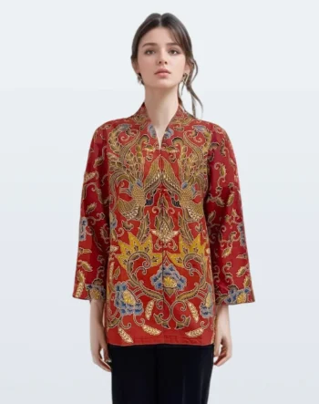 Blouse Batik Lengan Panjang Kukilo Puspa Raya – Merah