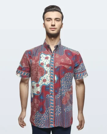 Kemeja Batik Lengan Pendek Sekar Jagad Modern Vertikal Tosca