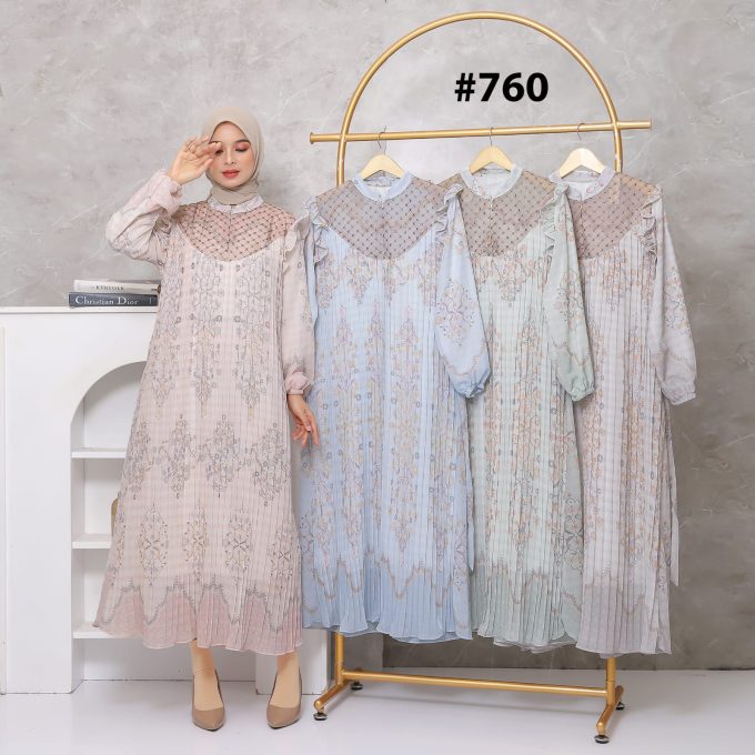 Gamis Brokat Kombinasi Elegan #760 – Adem, Anggun, Harga Grosir Terjangkau