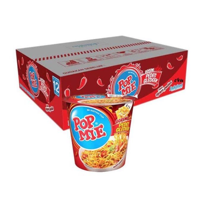 POP MIE MI INSTAN GORENG PEDES GLEDEEK AYAM CUP 75g per KARTON/DUS