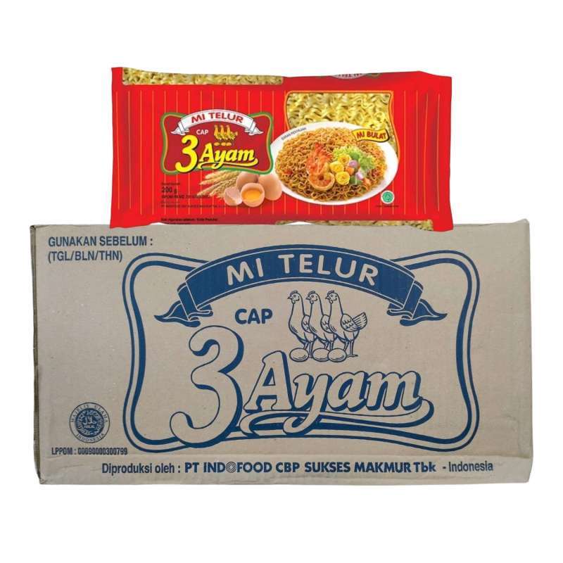 3 AYAM MIE TELOR SUPER MERAH PCK 200g per KARTON/DUS